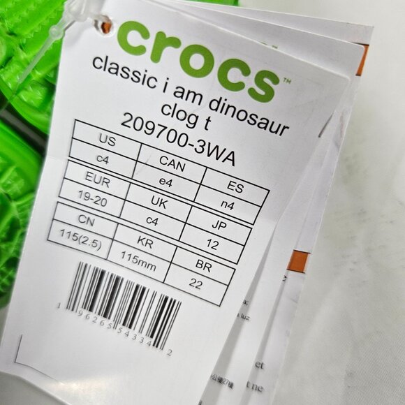 Crocs Classic I Am Dinosaur Clog Green Child Size C4 Toddler 2-3 Years Halloween - Picture 9 of 10
